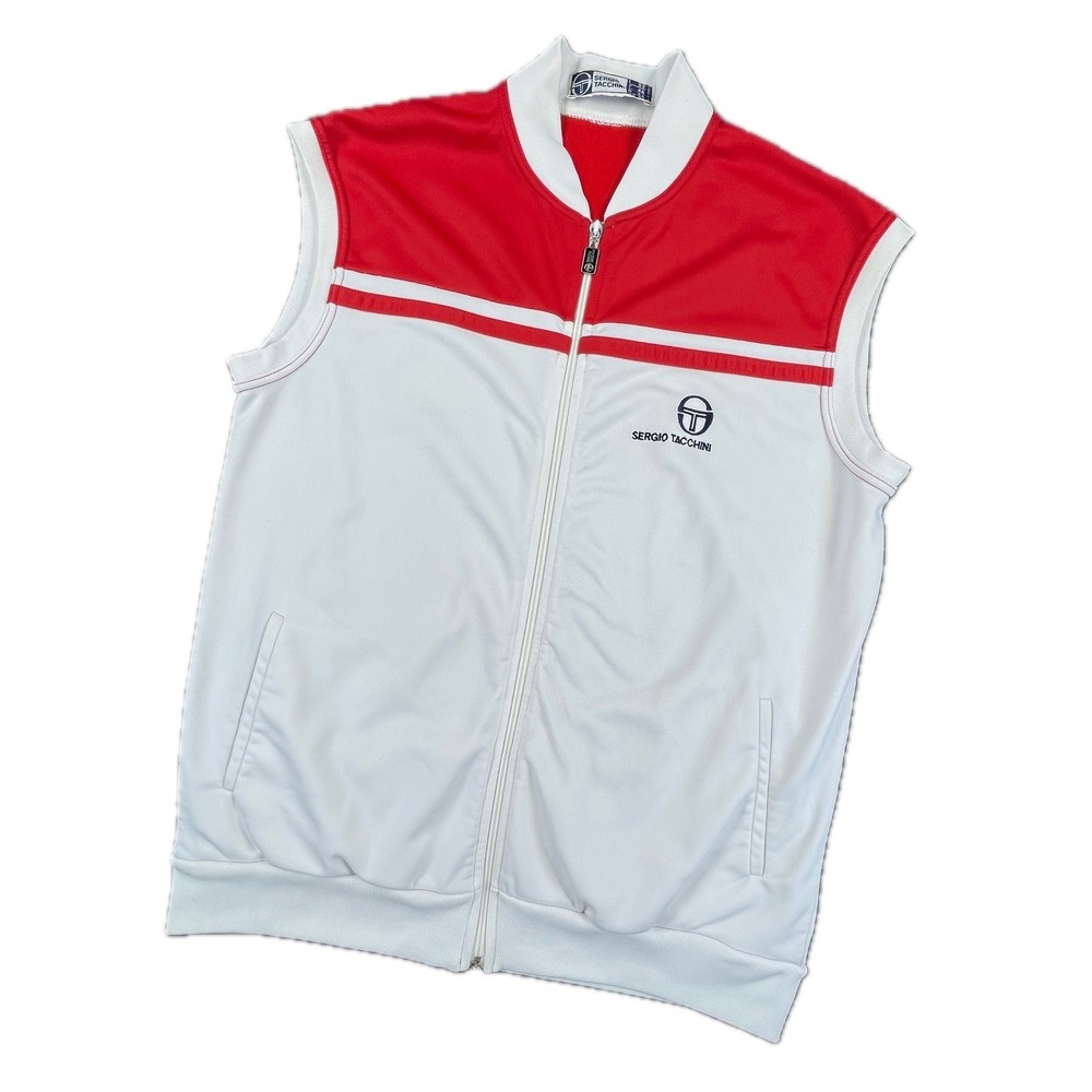 Vintage Sergio Tacchini Track Vest US 42 L Red White Retro 80s 90s Terrace Gorp